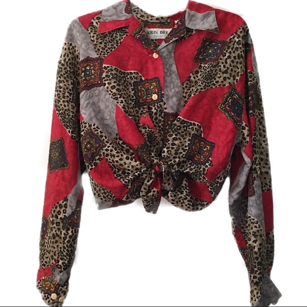 Vintage Funky Animal Print Silk Button Shirt